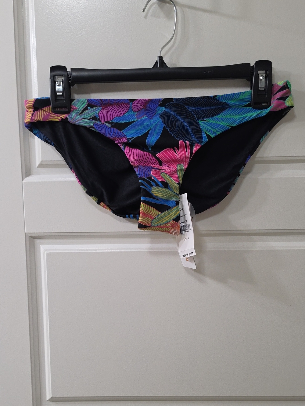 Pilyq Black Bikini Bottoms with Multicolor Floral Leaf Print